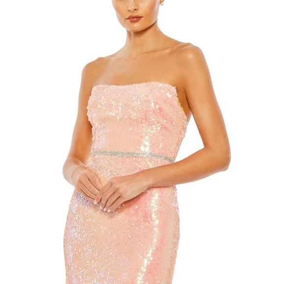 Mac Duggal 26980 Sequined Strapless Rhinestone Belt Gown Coral 2 $398 NEW - Picture 13 of 13